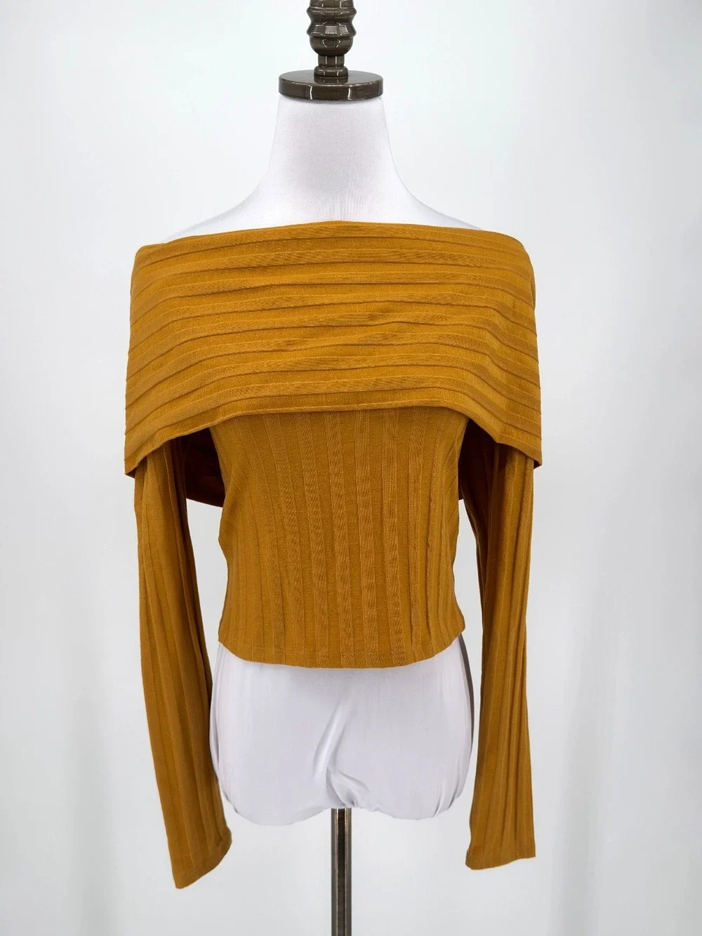 Reformation Mustard Yellow Foldover Off-the-Shoulder Pullover Top Sz M